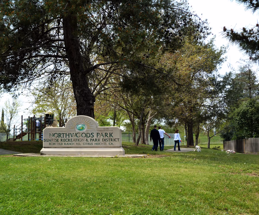 Northwoods Park entrance sign in Citrus Heights, California